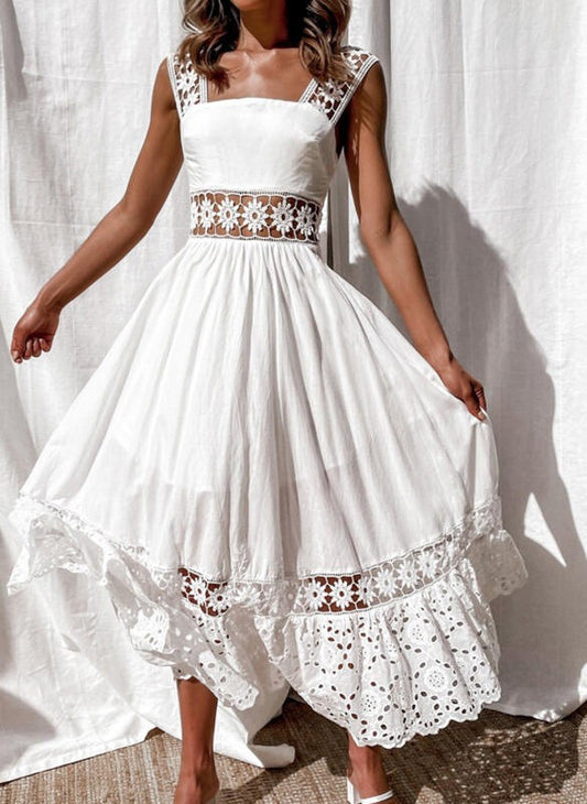 Lace sleeveless patchwork dress